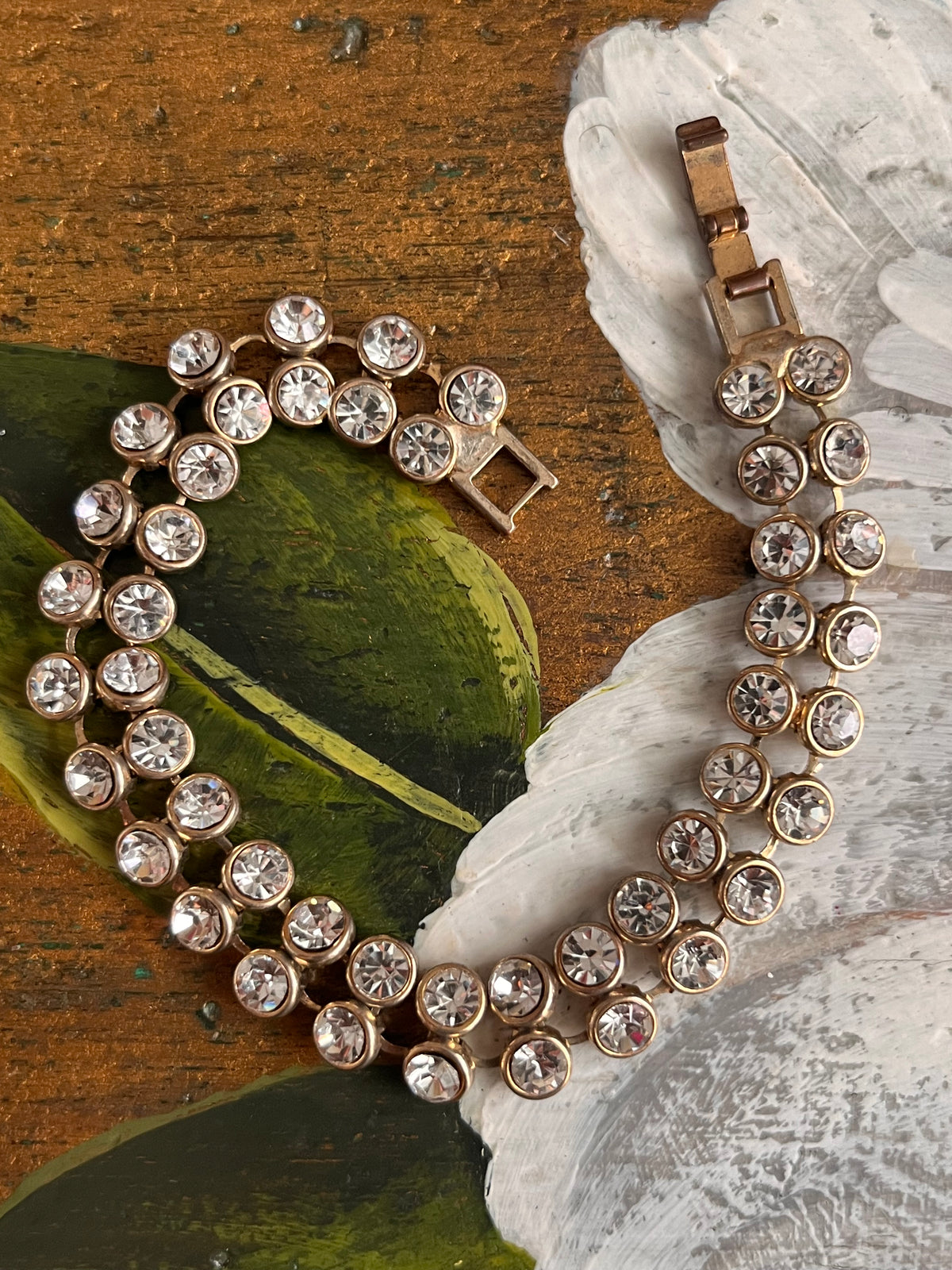 Bracciale vintage color argento con strass cristallo