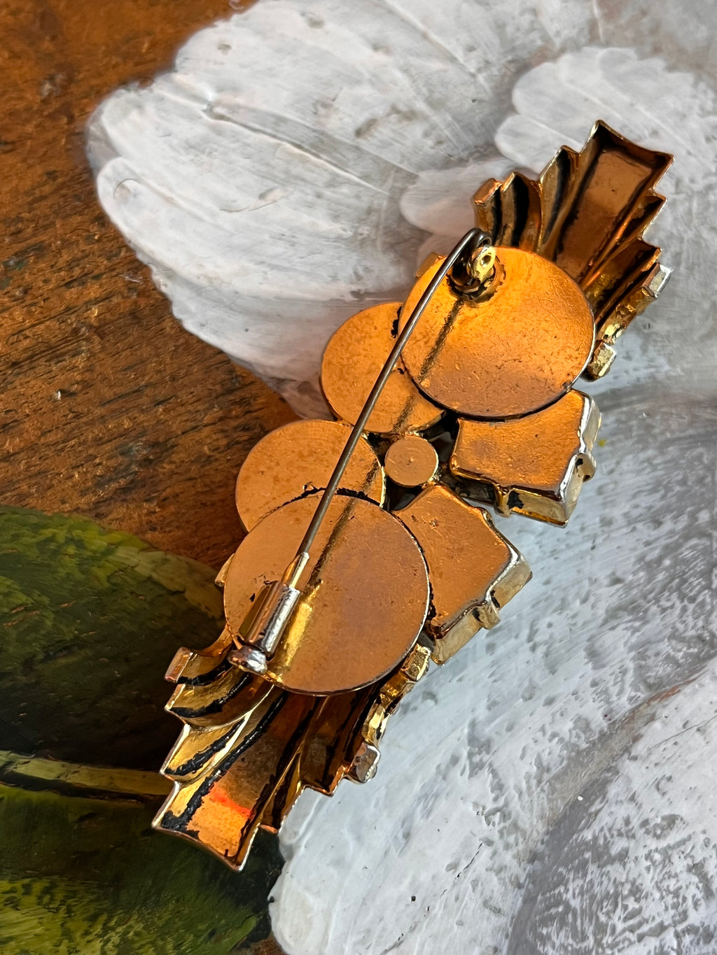 Spilla vintage dorata con strass cristallo