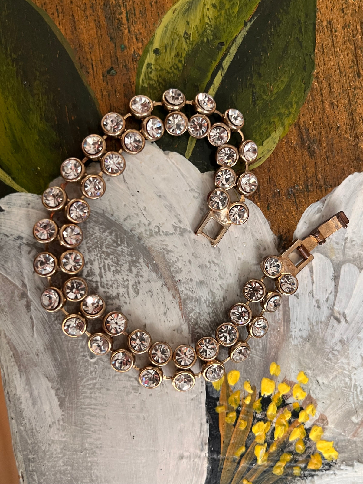 Bracciale vintage color argento con strass cristallo
