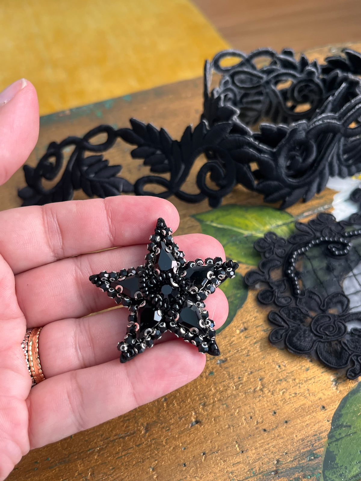 Vintage trimmings and beaded sequin patch embroideries