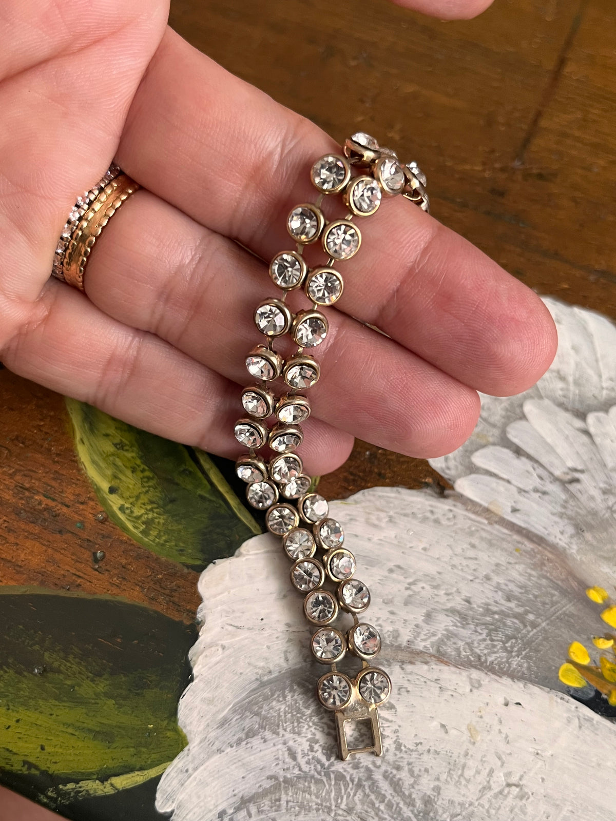 Bracciale vintage color argento con strass cristallo