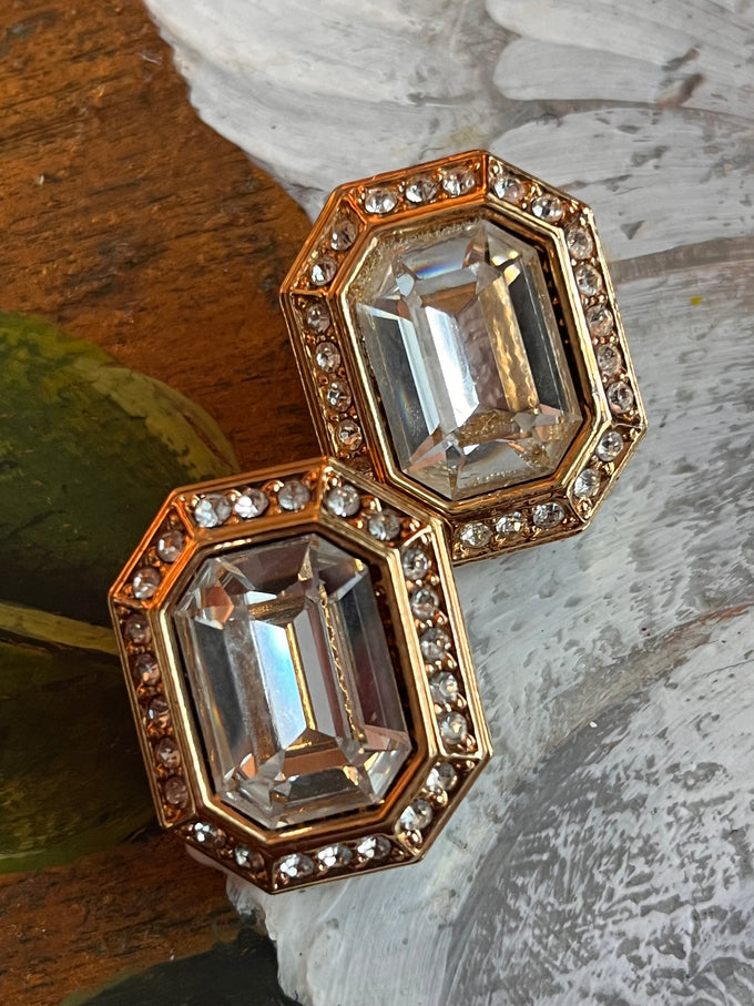 Orecchini vintage color oro con strass cristallo