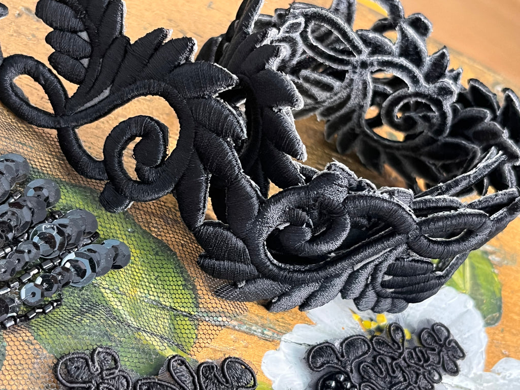 Vintage trimmings and beaded sequin patch embroideries